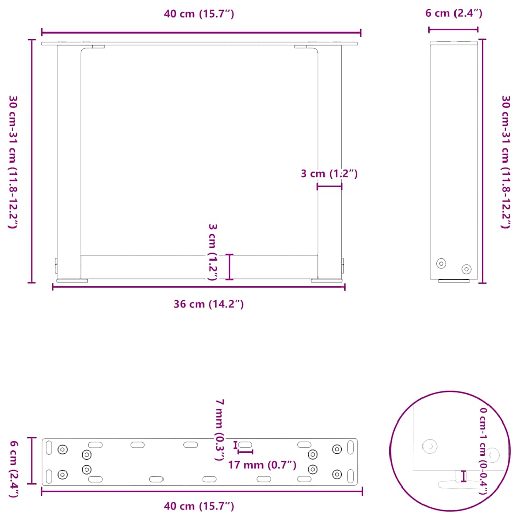 Coffee Table Legs U-Shaped 2 pcs Black 40x(30-31) cm Steel