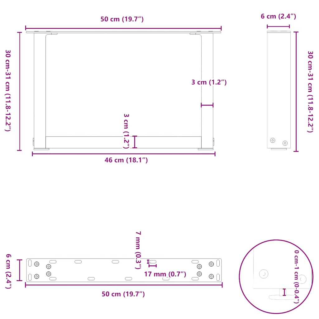 Coffee Table Legs U-Shaped 2 pcs Natural Steel 50x(30-31) cm