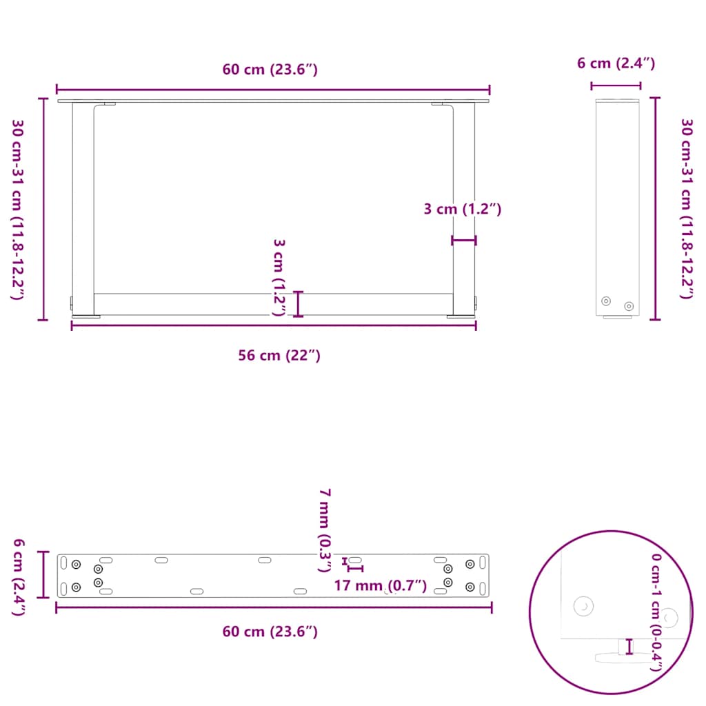 Coffee Table Legs U-Shaped 2 pcs Natural Steel 60x(30-31) cm