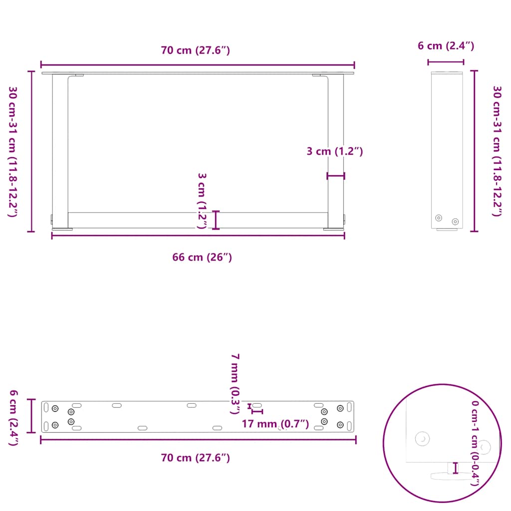 Coffee Table Legs U-Shaped 2 pcs Natural Steel 70x(30-31) cm