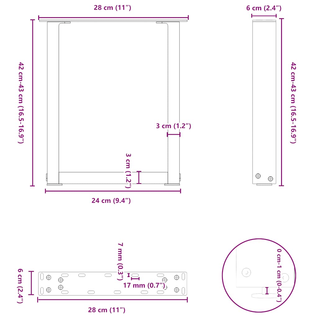 Coffee Table Legs U-Shaped 2 pcs Natural Steel 28x(42-43) cm
