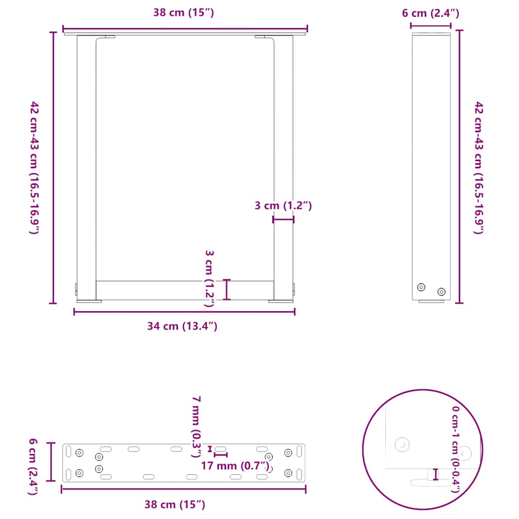 Coffee Table Legs U-Shaped 2 pcs Anthracite 38x(42-43) cm Steel