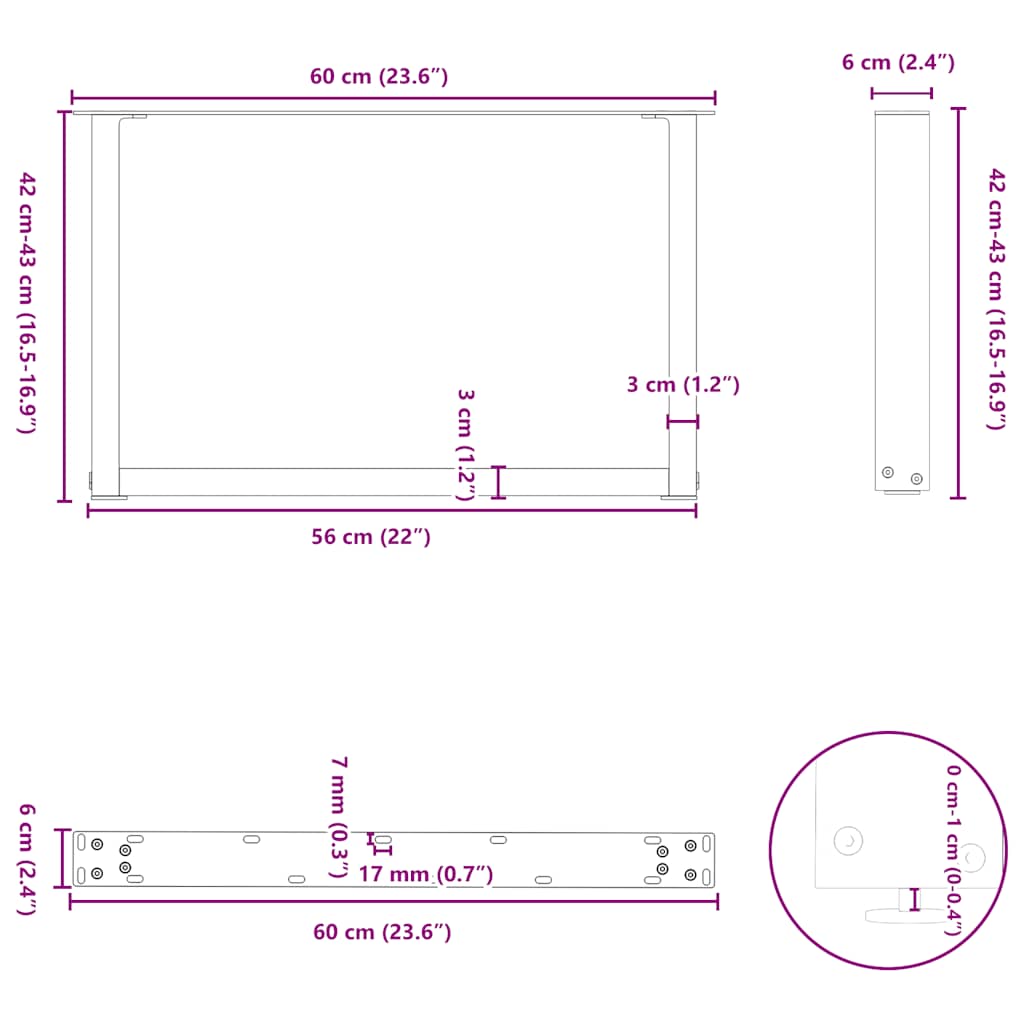 Coffee Table Legs U-Shaped 2 pcs Natural Steel 60x(42-43) cm