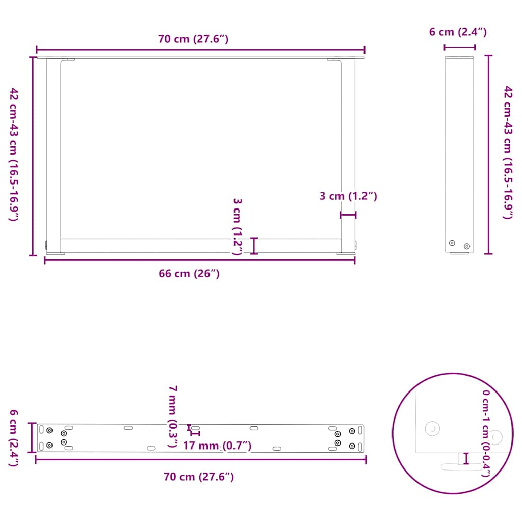 Coffee Table Legs U-Shaped 2 pcs Black 70x(42-43) cm Steel