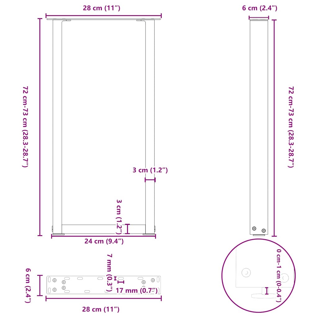 Console Table Legs U-Shaped 2 pcs Black 28x(72-73) cm Steel