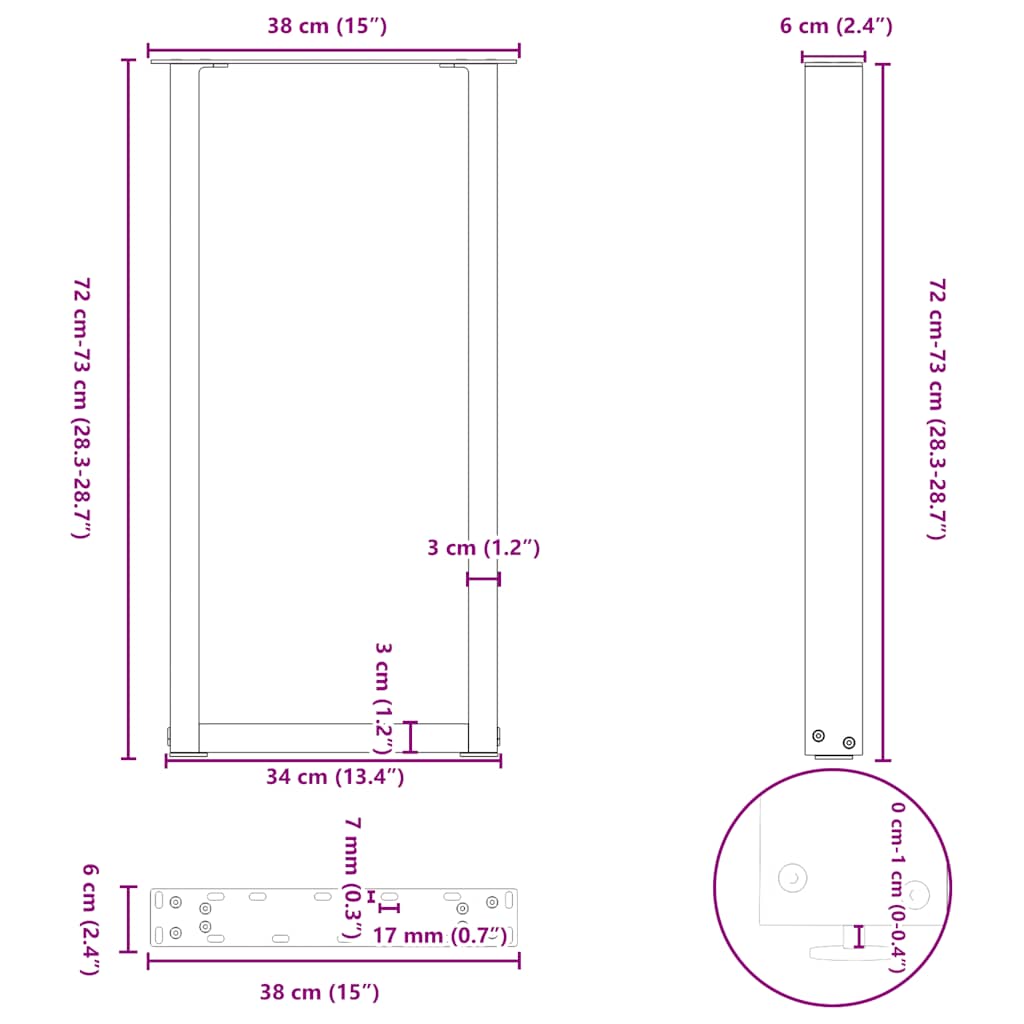 Console Table Legs U-Shaped 2 pcs Anthracite 38x(72-73) cm Steel