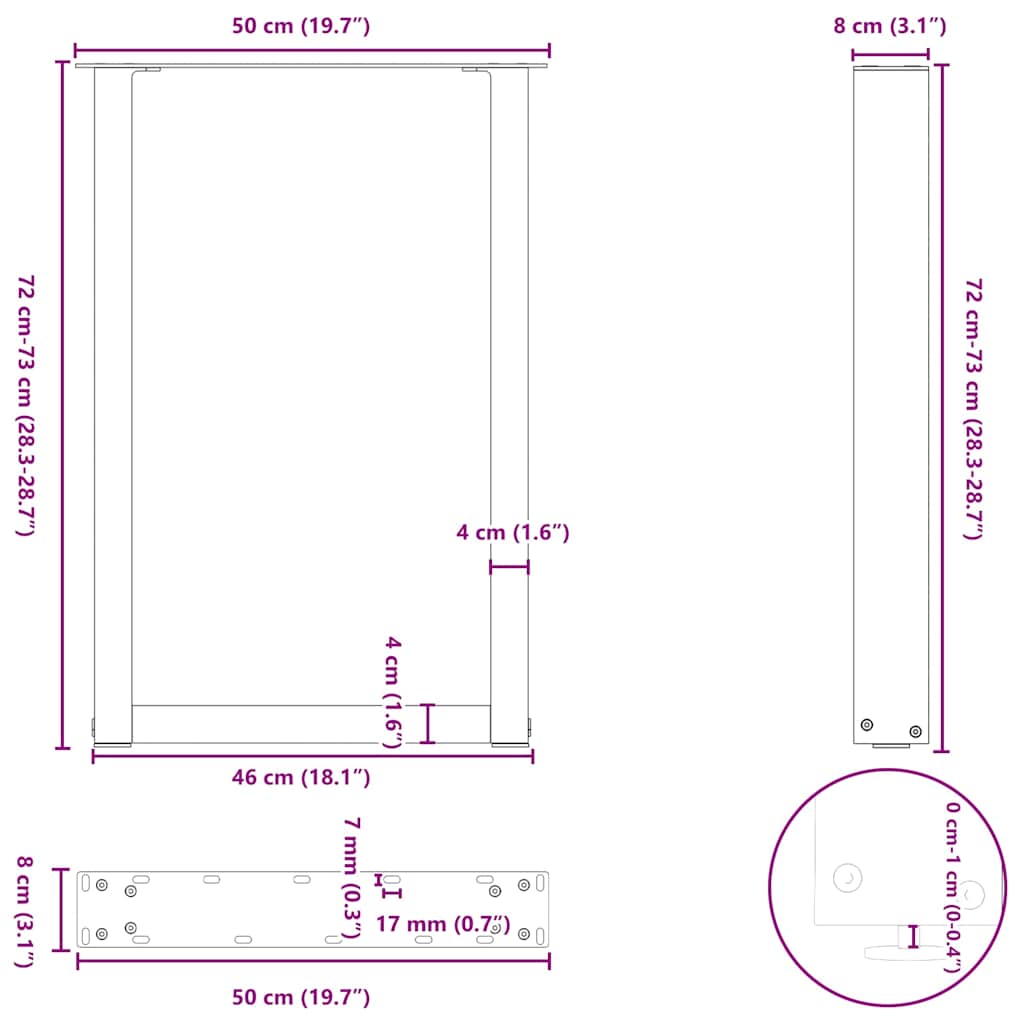 Dining Table Legs U-Shaped 2 pcs Anthracite 50x(72-73) cm Steel