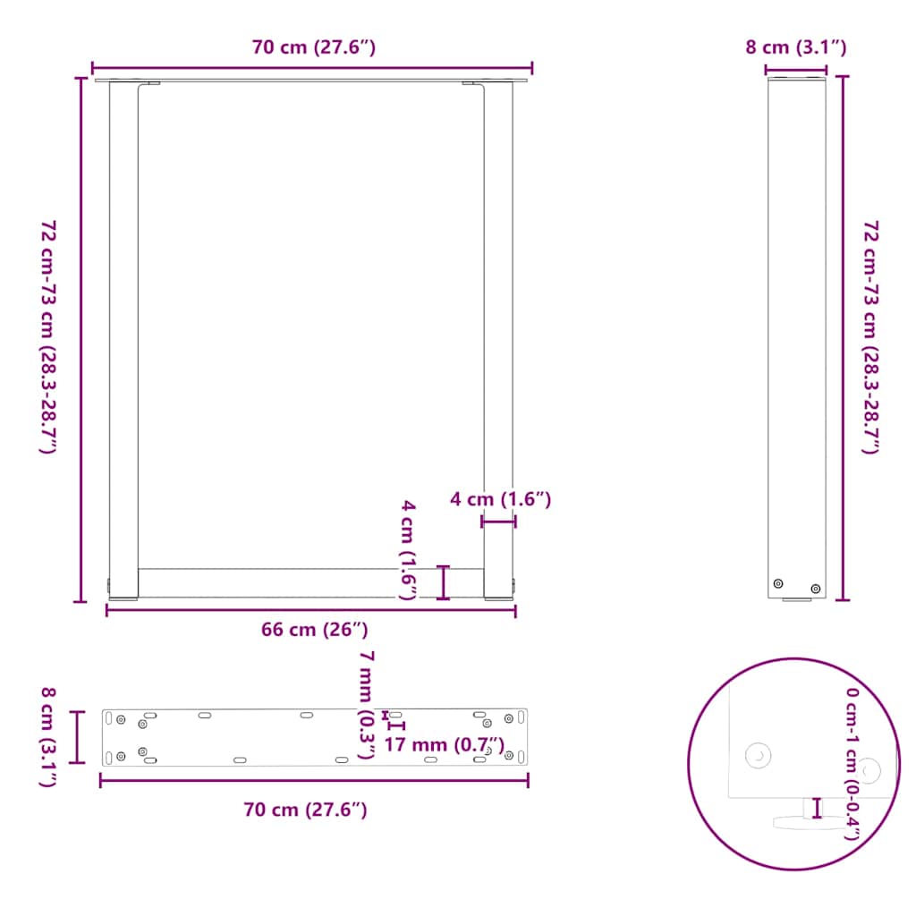 Dining Table Legs U-Shaped 2 pcs Natural Steel 70x(72-73) cm