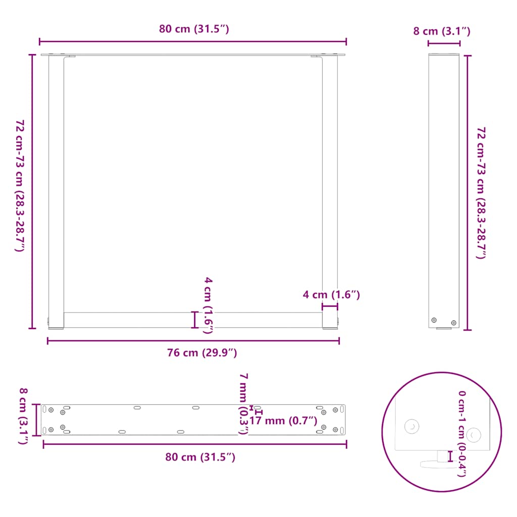 Dining Table Legs U-Shaped 2 pcs Natural Steel 80x(72-73) cm Steel
