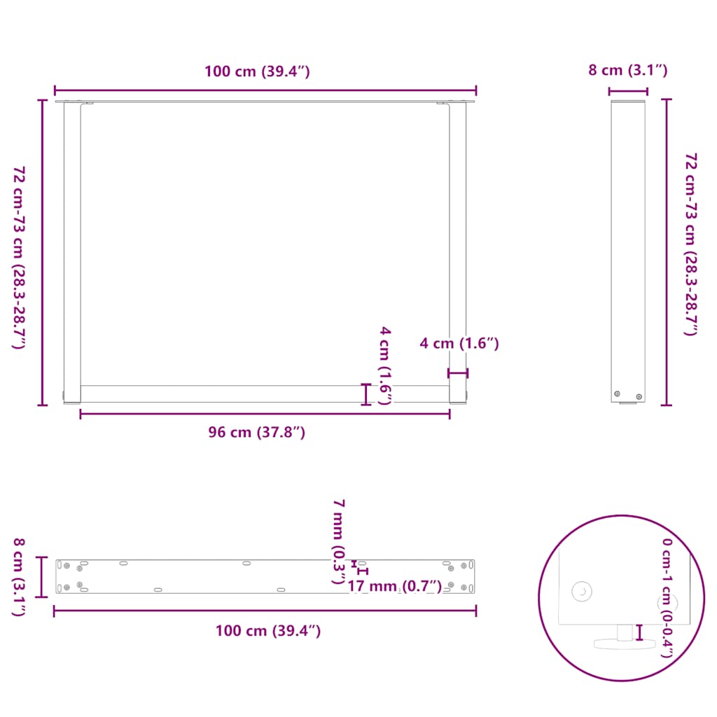 Dining Table Legs U-Shaped 2 pcs White 100x(72-73) cm Steel