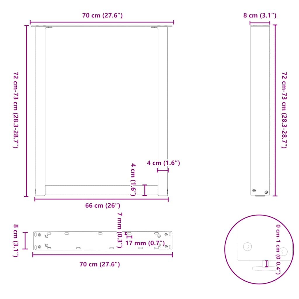 Dining Table Legs U-Shaped 3 pcs White 70x(72-73) cm Steel