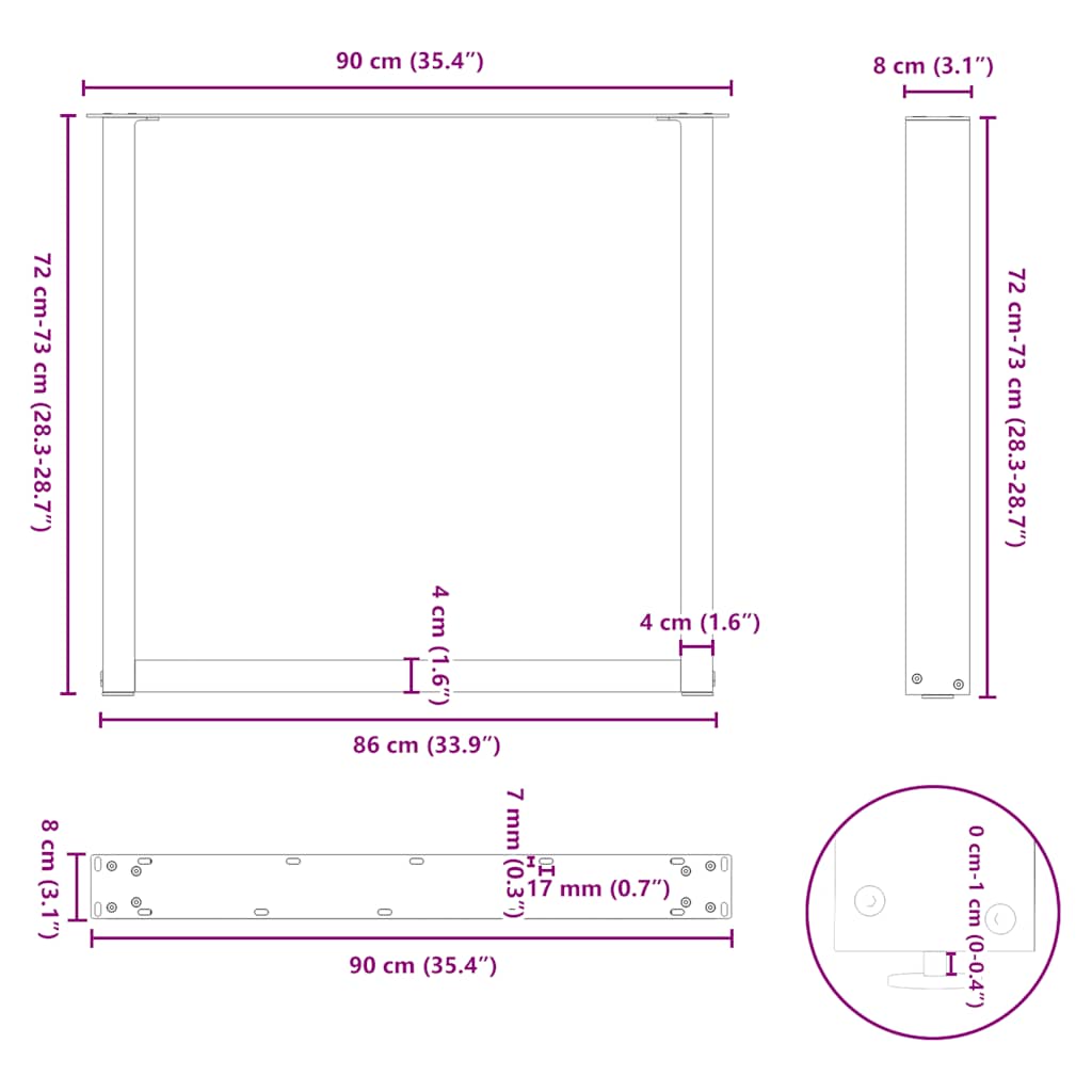 Dining Table Legs U-Shaped 3 pcs White 90x(72-73) cm Steel