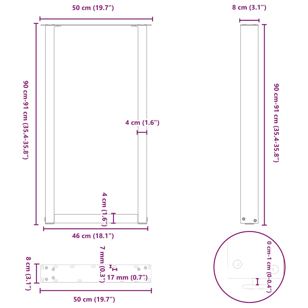 Bar Table Legs U-Shaped 2 pcs White 50x(90-91) cm Steel