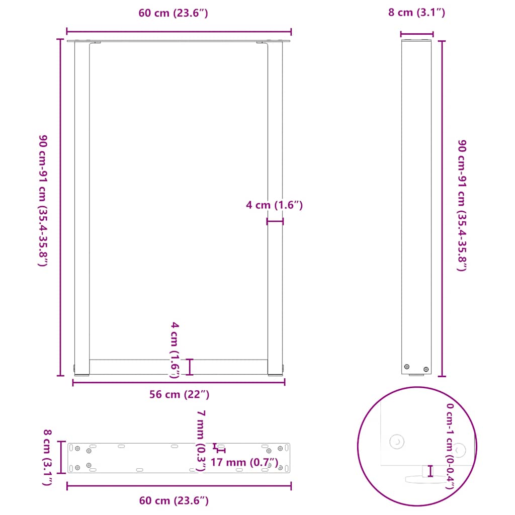 Bar Table Legs U-Shaped 2 pcs Black 60x(90-91) cm Steel