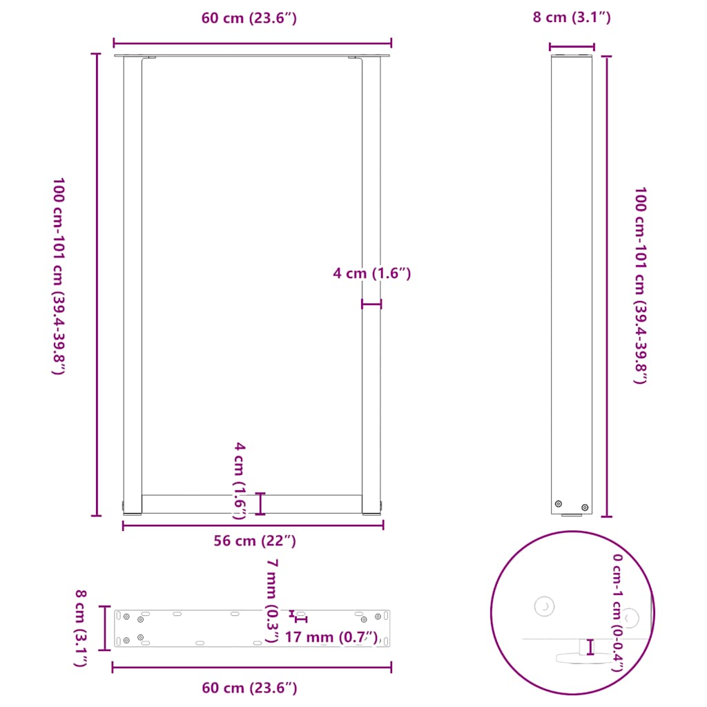 Bar Table Legs U-Shaped 2 pcs White 60x(100-101) cm Steel