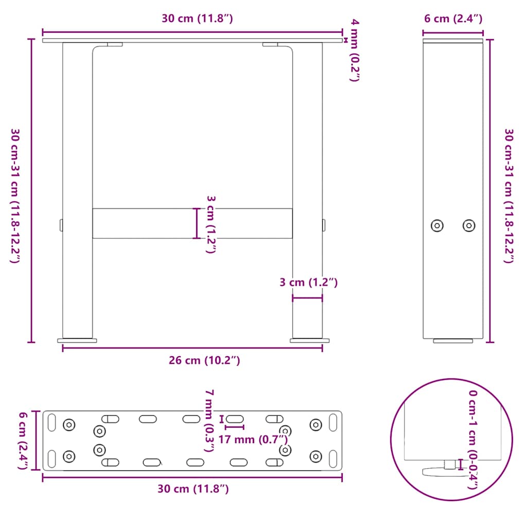 Coffee Table Legs Anthracite 2 pcs 30x(30-31) cm Steel
