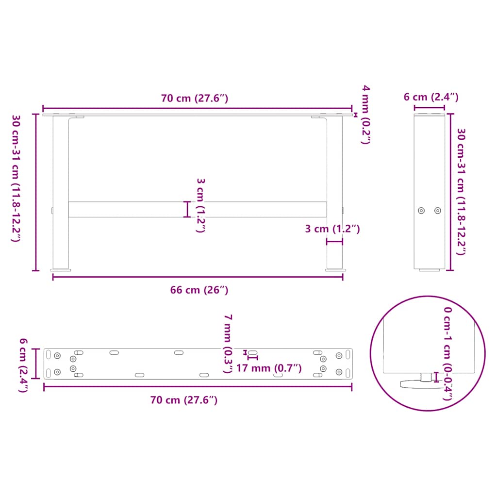 Coffee Table Legs Anthracite 2 pcs 70x(30-31) cm Steel
