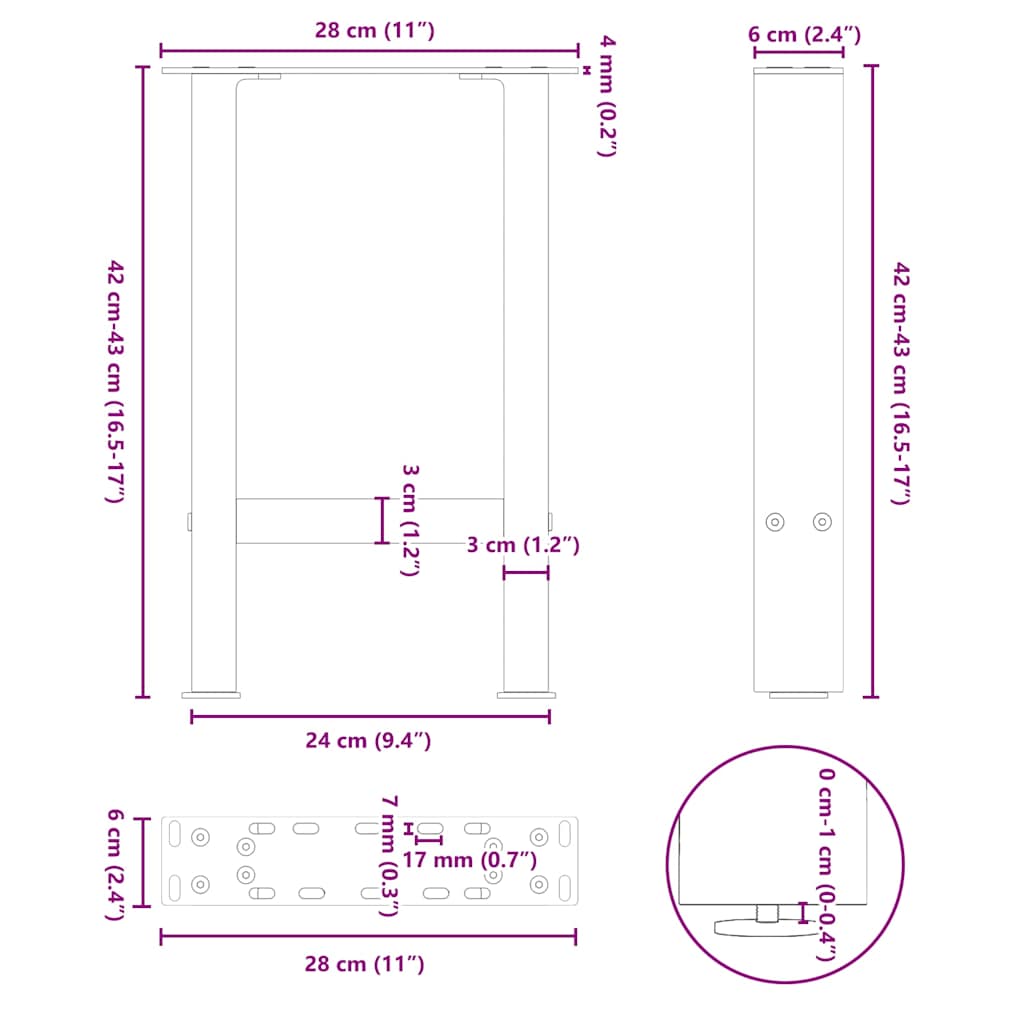 Coffee Table Legs Black 2 pcs 28x(42-43) cm Steel