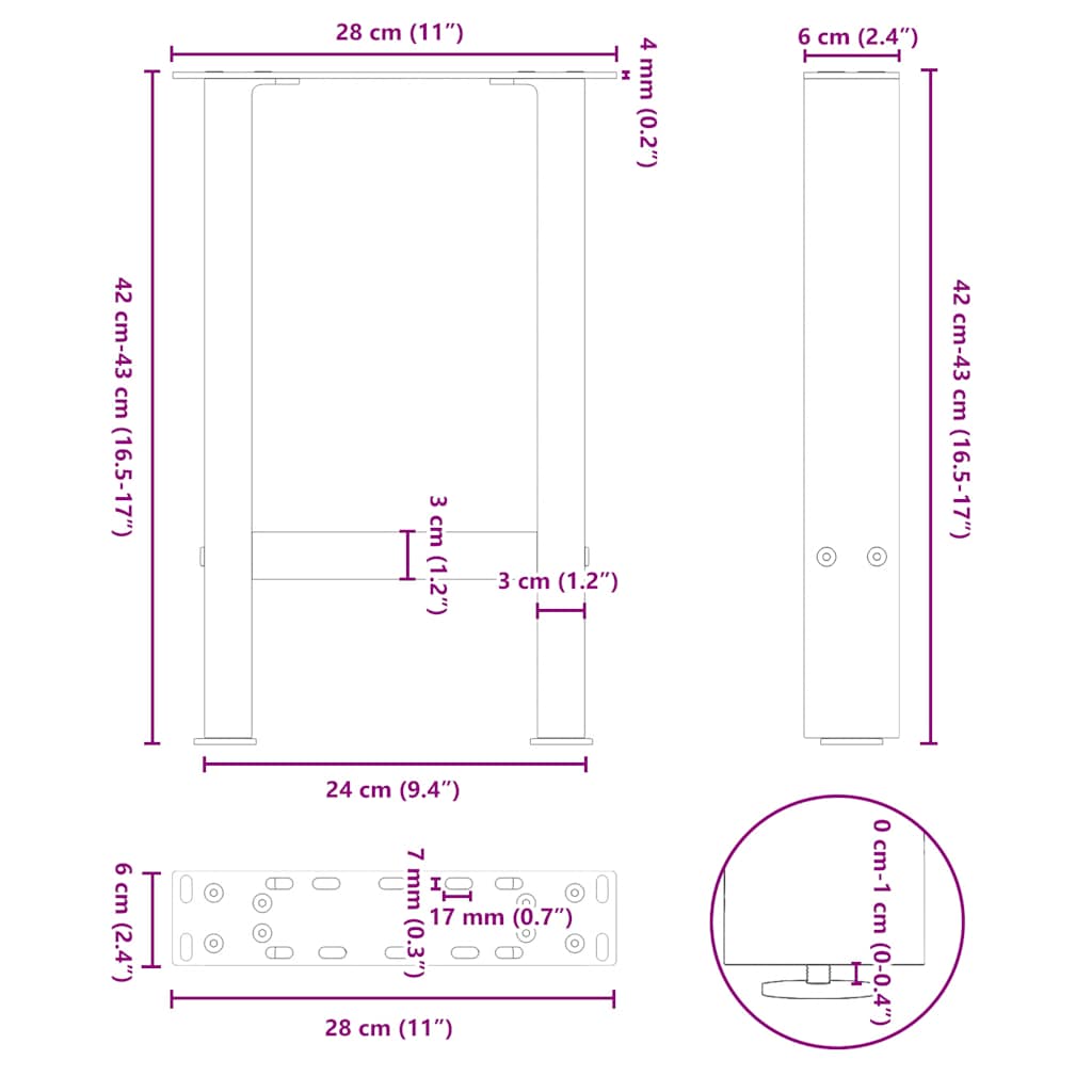 Coffee Table Legs Anthracite 2 pcs 28x(42-43) cm Steel