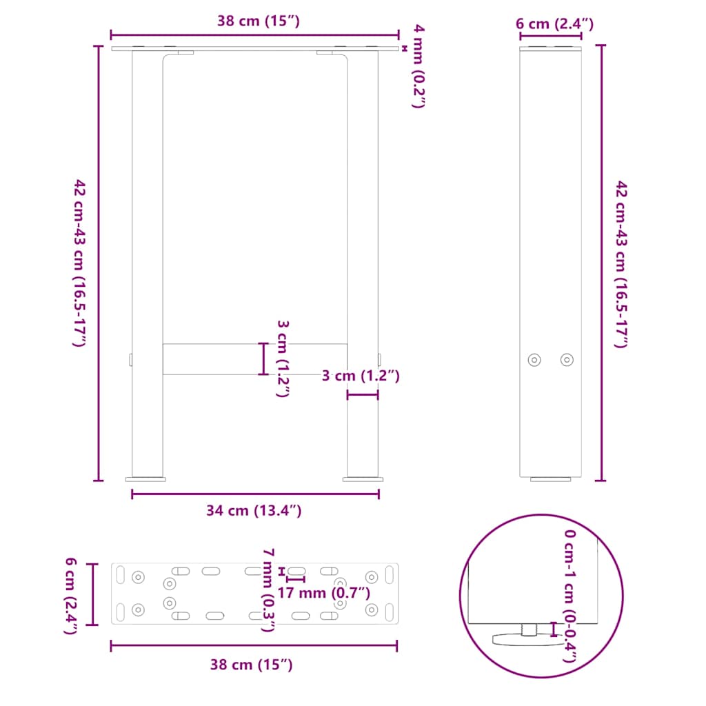 Coffee Table Legs Black 2 pcs 38x(42-43) cm Steel