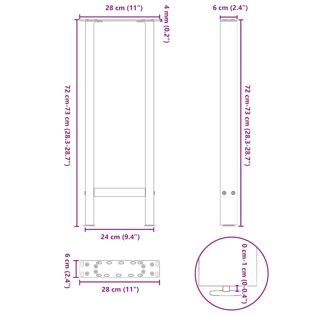 Console Table Legs Black 2 pcs 28x(72-73) cm Steel