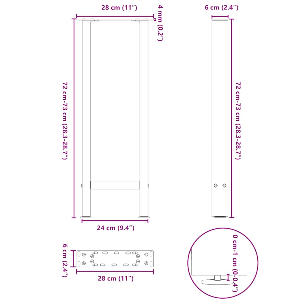 Console Table Legs White 2 pcs 28x(72-73) cm Steel