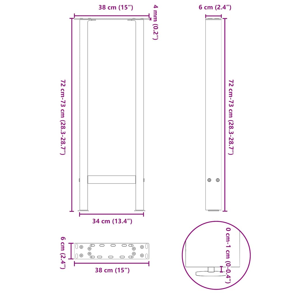 Console Table Legs White 2 pcs 38x(72-73) cm Steel