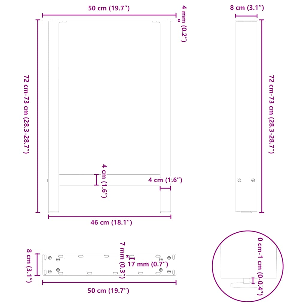 Dining Table Legs White 2 pcs 50x(72-73) cm Steel