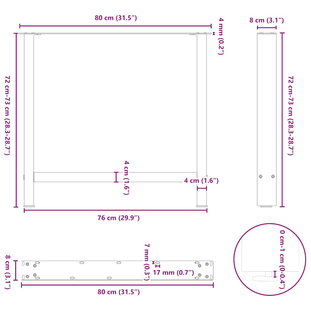 Dining Table Legs White 2 pcs 80x(72-73) cm Steel