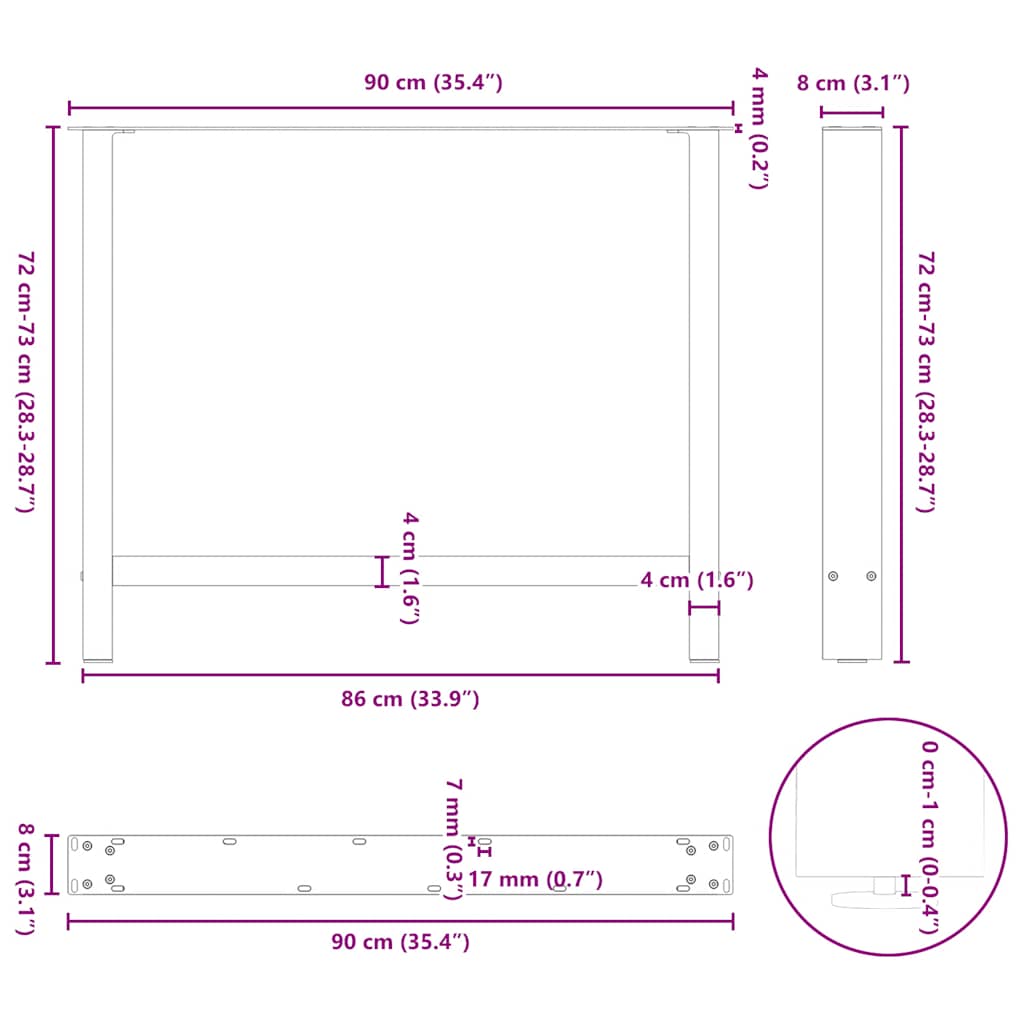 Dining Table Legs Natural Steel 2 pcs 90x(72-73) cm Steel