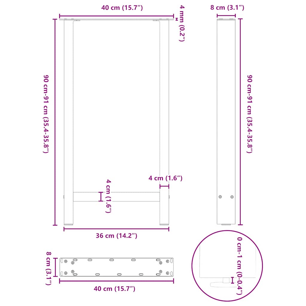 Bar Table Legs White 2 pcs 40x(90-91) cm Steel