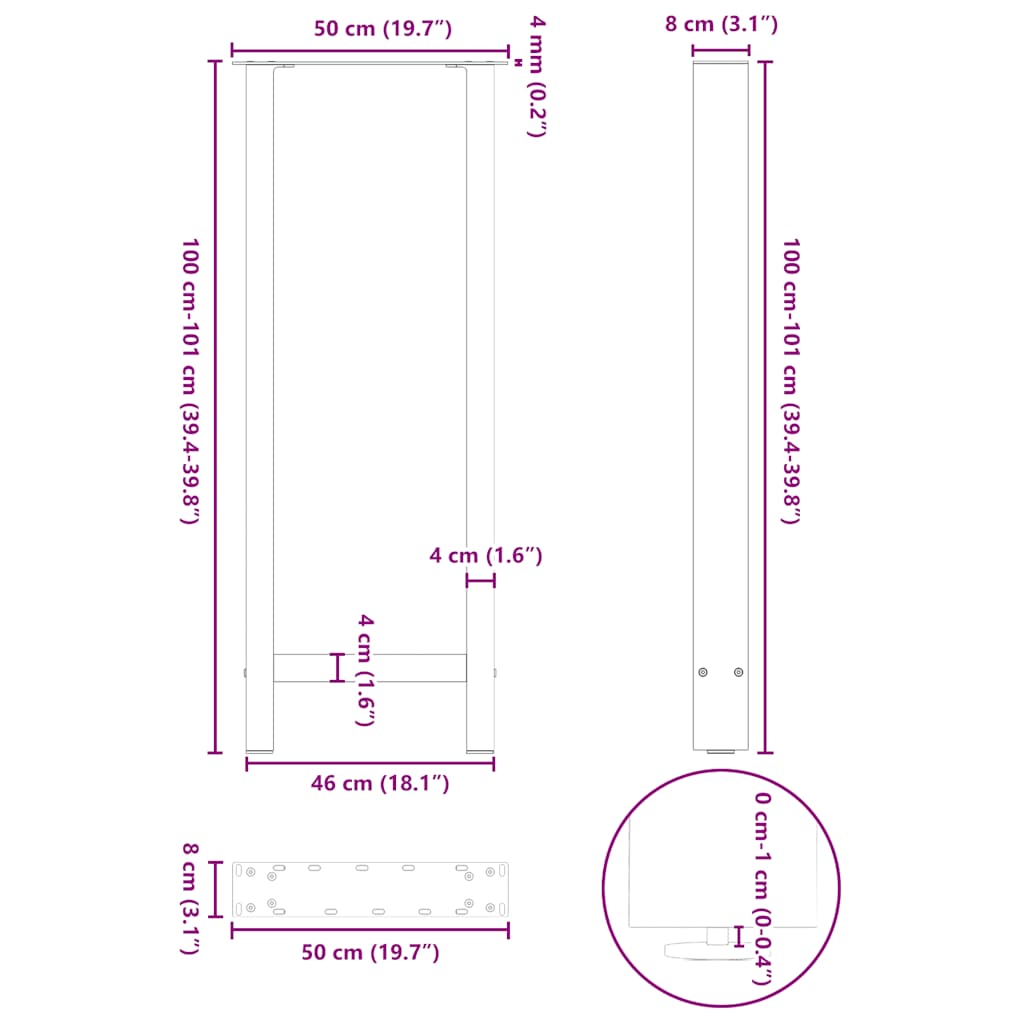 Bar Table Legs Anthracite 2 pcs 50x(100-101) cm Steel