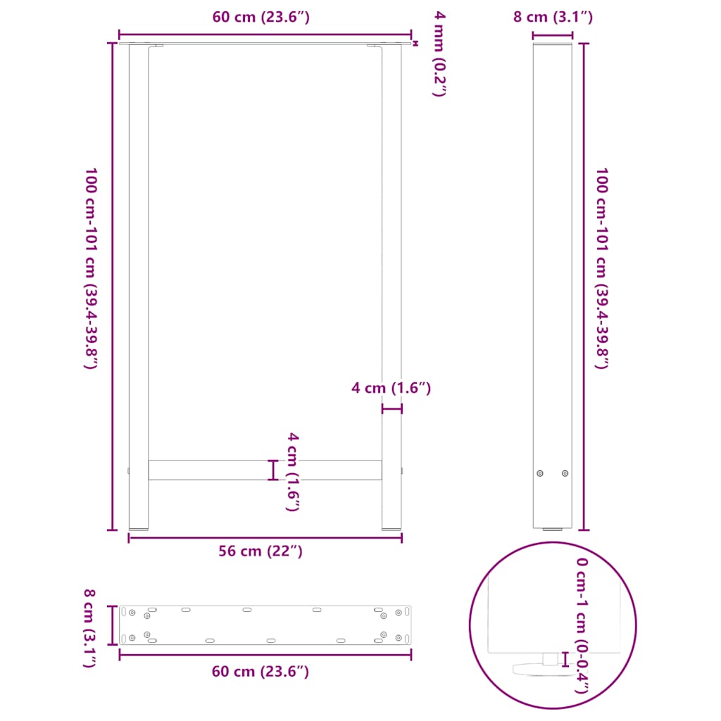 Bar Table Legs White 2 pcs 60x(100-101) cm Steel