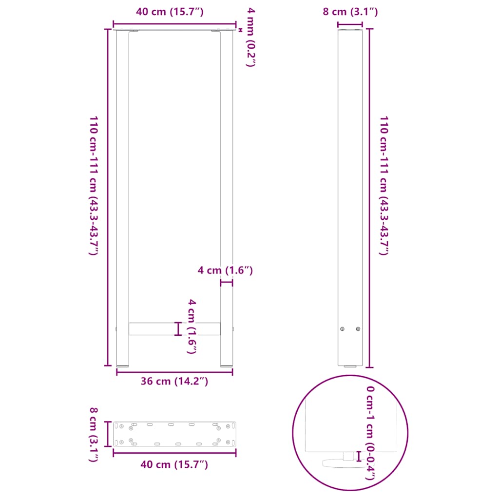 Bar Table Legs Natural Steel 2 pcs 40x(110-111) cm Steel