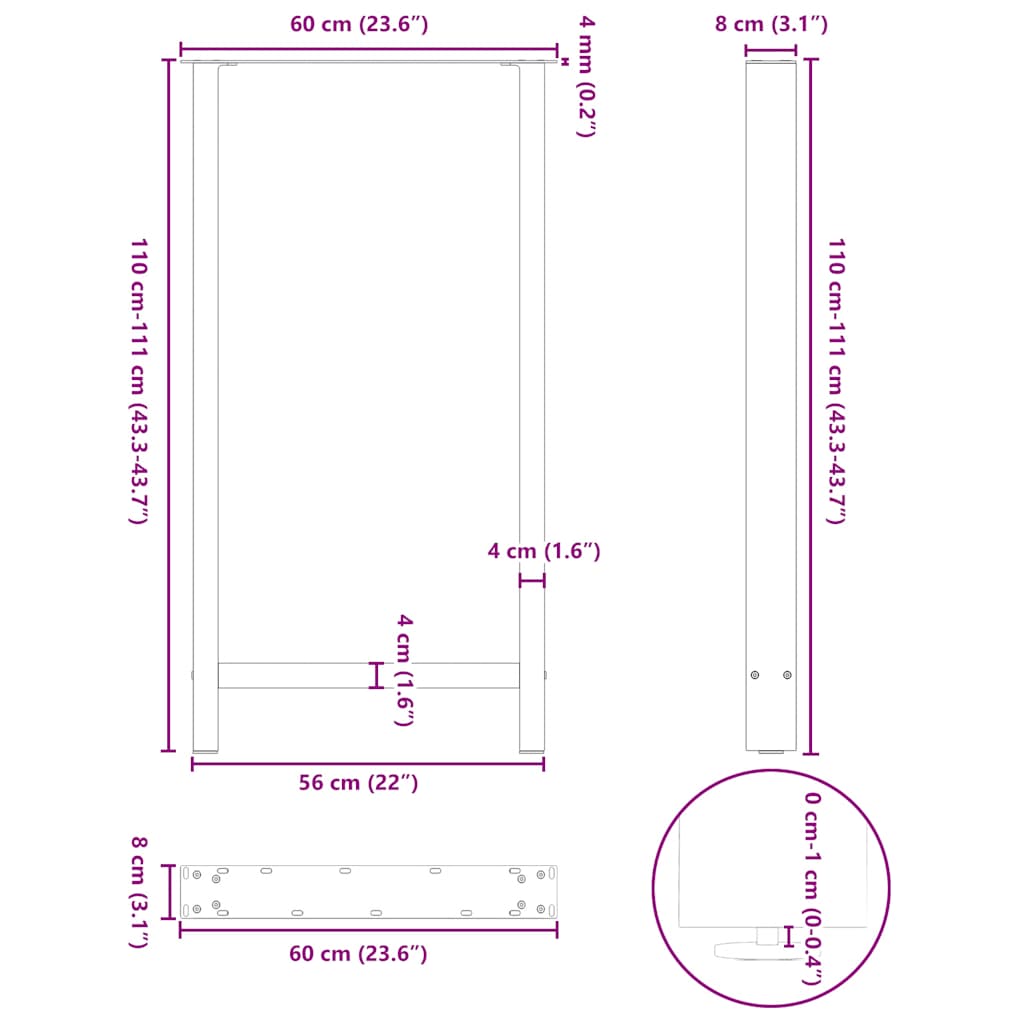 Bar Table Legs White 2 pcs 60x(110-111) cm Steel