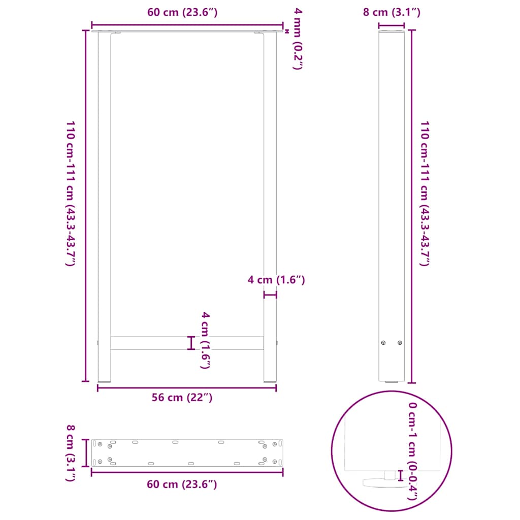 Bar Table Legs Natural Steel 2 pcs 60x(110-111) cm Steel