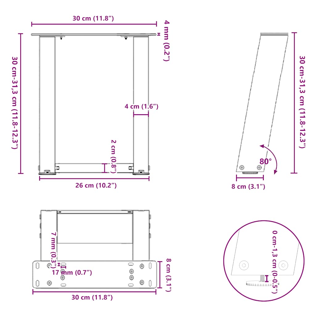 Coffee Table Legs U-Shaped 2 pcs Natural Steel 30x(30-31) cm