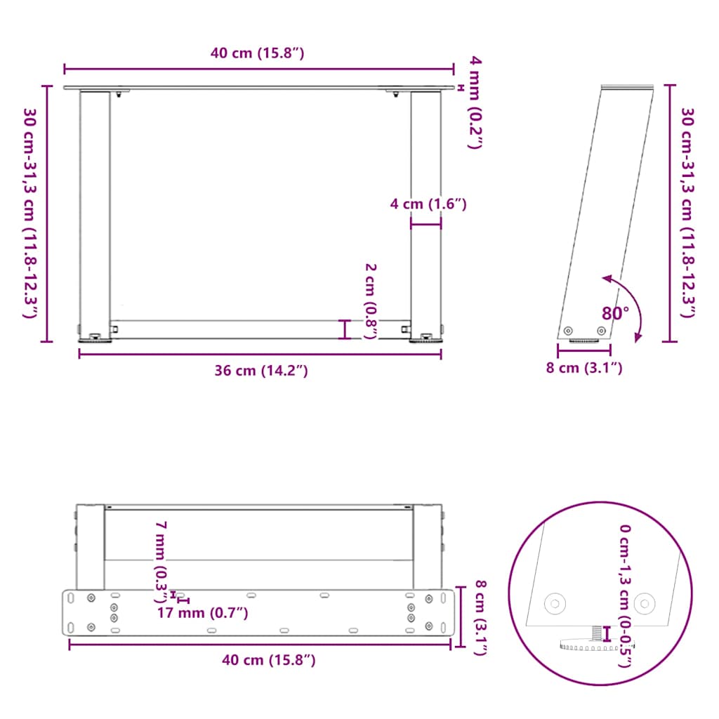 Coffee Table Legs U-Shaped 2 pcs Natural Steel 40x(30-31) cm Steel