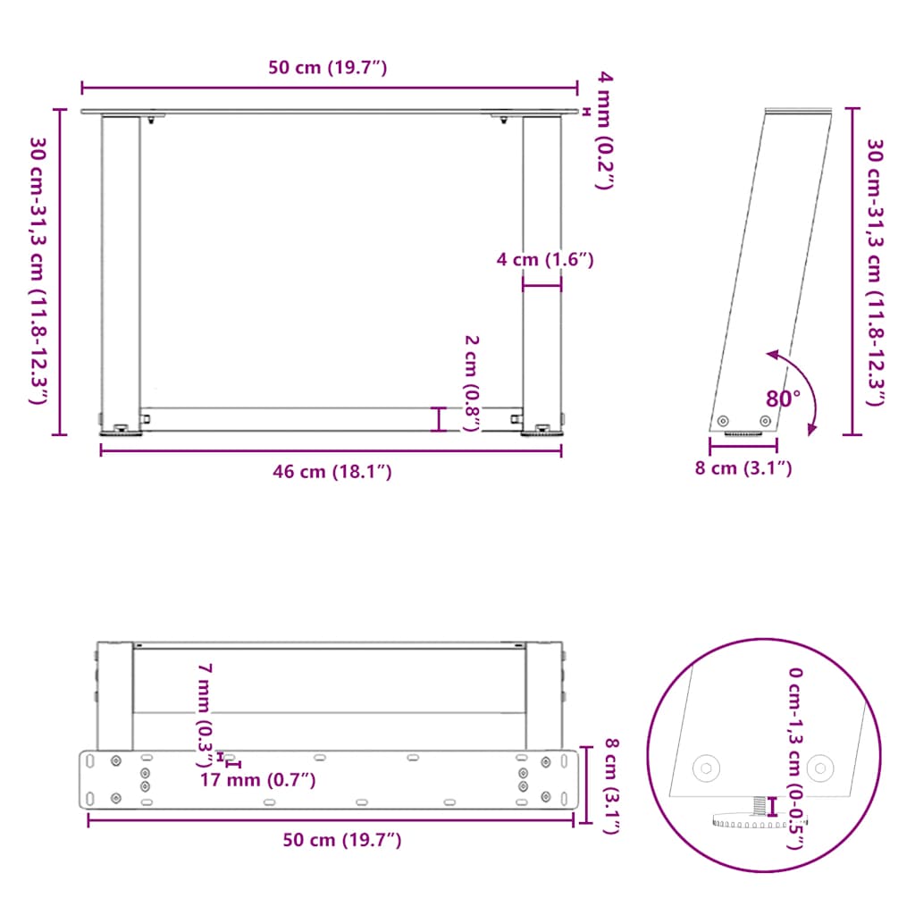 Coffee Table Legs U-Shaped 2 pcs Natural Steel 50x(30-31) cm