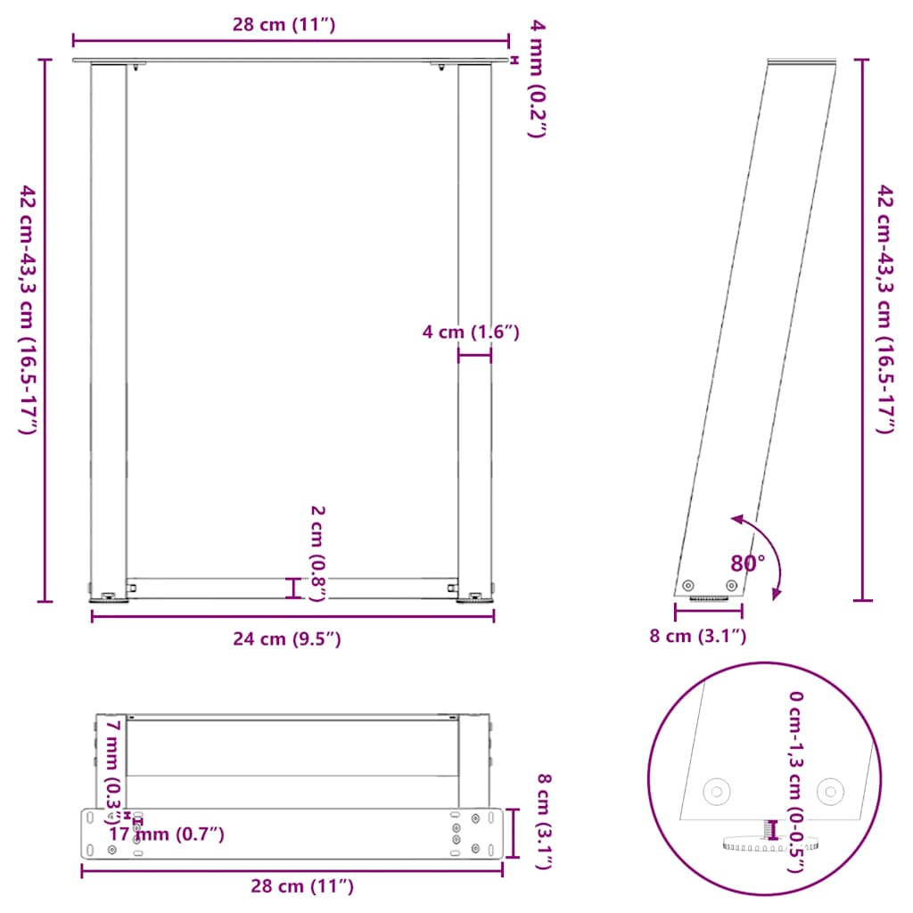 Coffee Table Legs U-Shaped 2 pcs Natural Steel 28x(42-43) cm