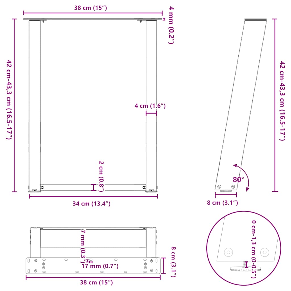 Coffee Table Legs U-Shaped 2 pcs Natural Steel 38x(42-43) cm Steel