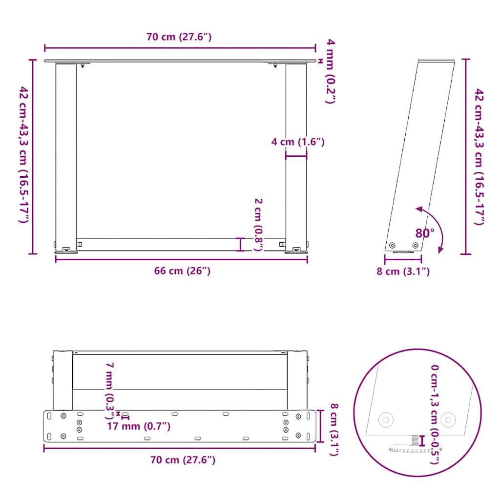 Coffee Table Legs U-Shaped 2 pcs Black 70x(42-43) cm Steel