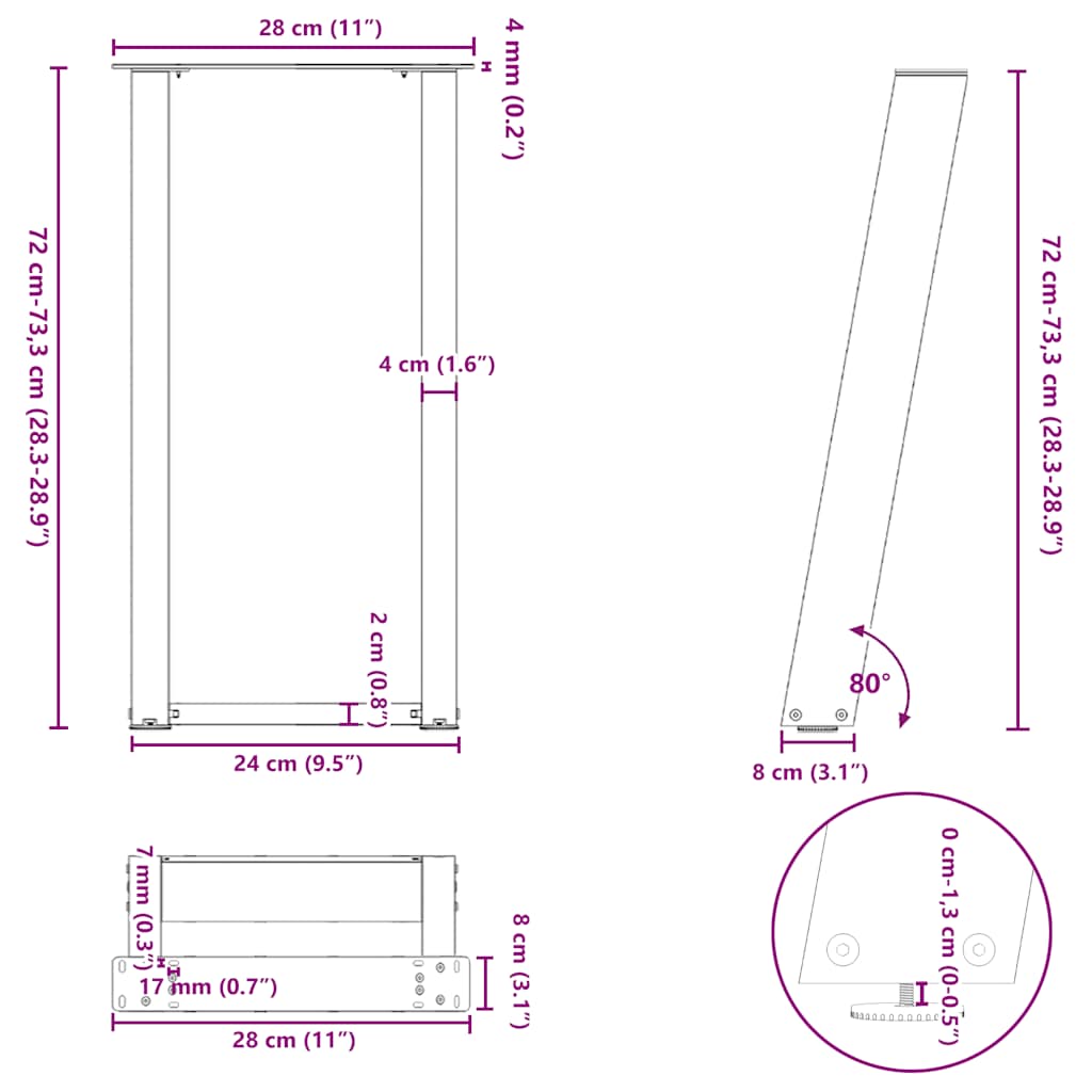 Console Table Legs U-Shaped 2 pcs Natural Steel 28x(72-73) cm
