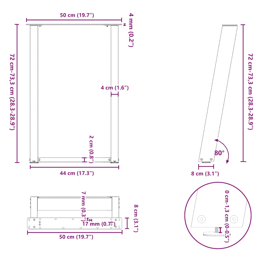 Dining Table Legs U-Shaped 2 pcs Black 50x(72-73) cm Steel