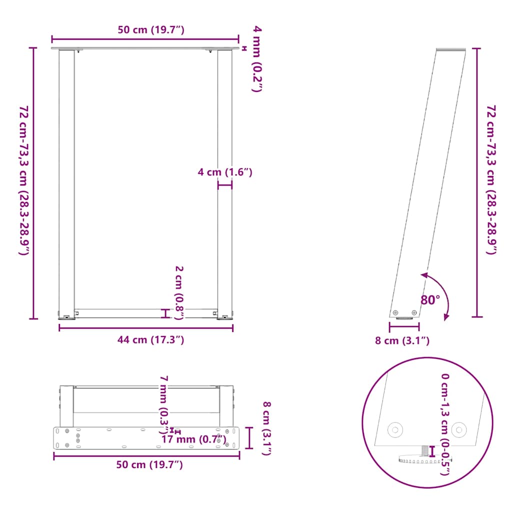 Dining Table Legs U-Shaped 2 pcs Anthracite 50x(72-73) cm Steel