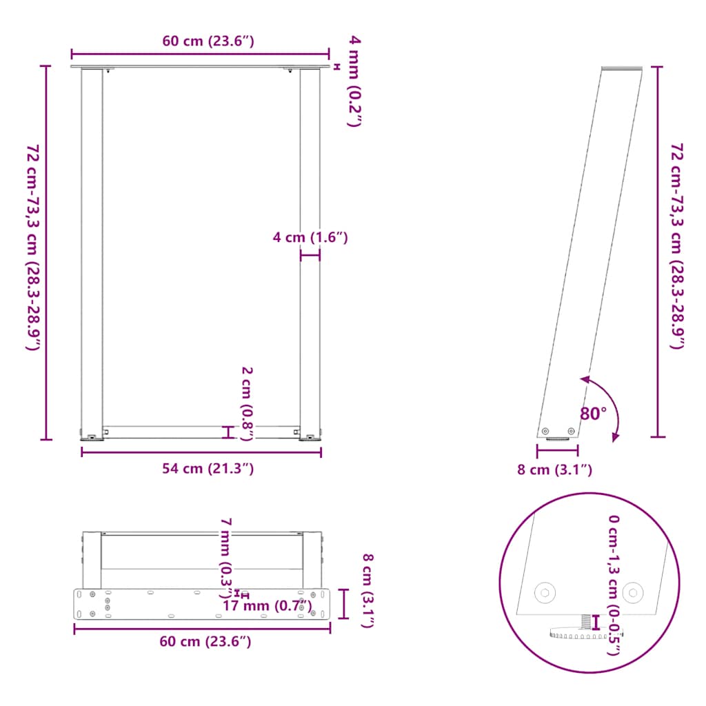 Dining Table Legs U-Shaped 2 pcs White 60x(72-73) cm Steel