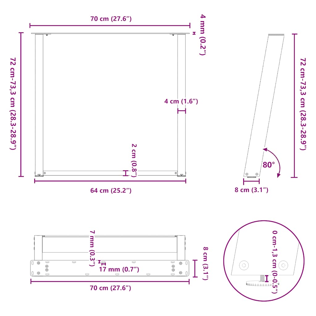 Dining Table Legs U-Shaped 2 pcs Anthracite 70x(72-73) cm Steel