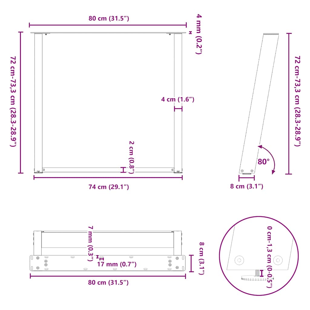Dining Table Legs U-Shaped 2 pcs Anthracite 80x(72-73) cm Steel
