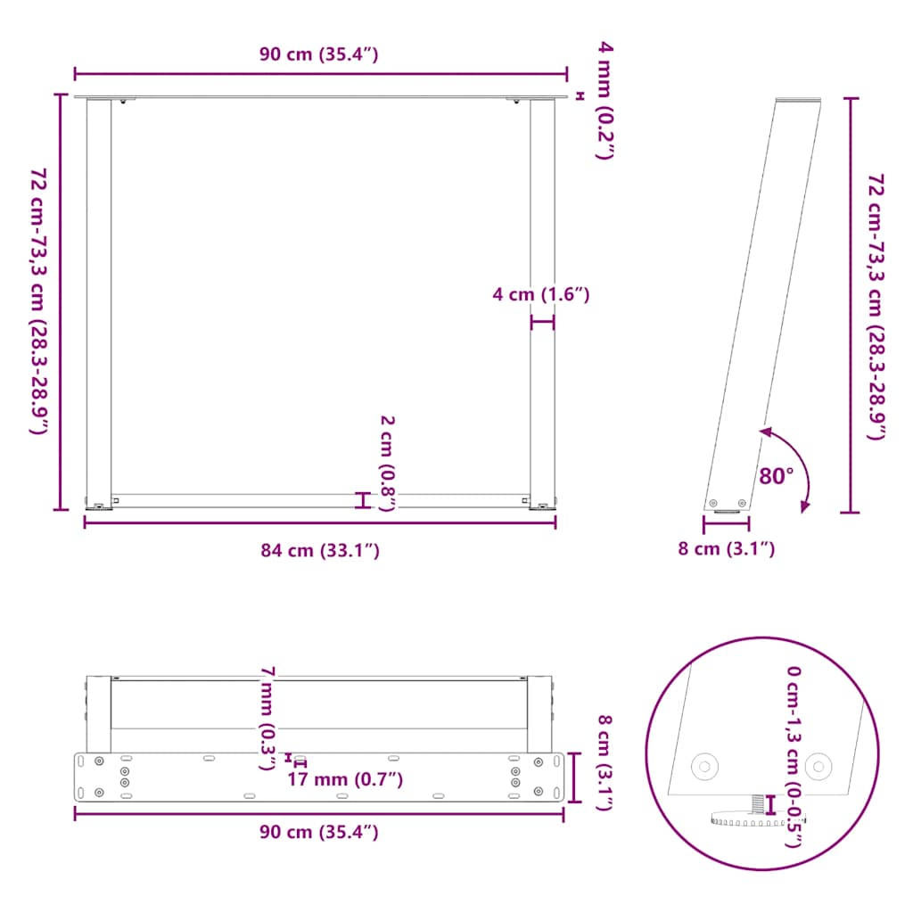 Dining Table Legs U-Shaped 2 pcs Anthracite 90x(72-73) cm Steel