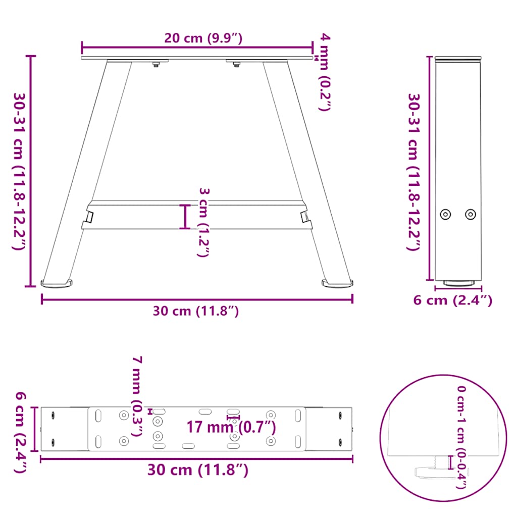 Coffee Table Legs A-Shaped 2 pcs Black 30x(30-31) cm Steel